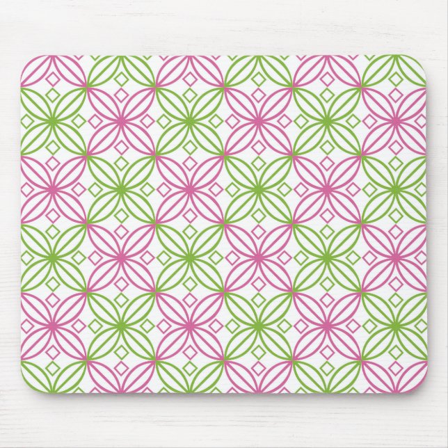 Pink and green abstract circles pattern mouse mat (Front)