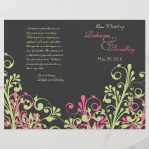 Pink and Green Abstract Floral Wedding Program