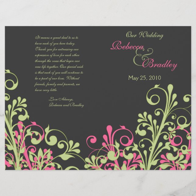 Pink and Green Abstract Floral Wedding Program (Front)