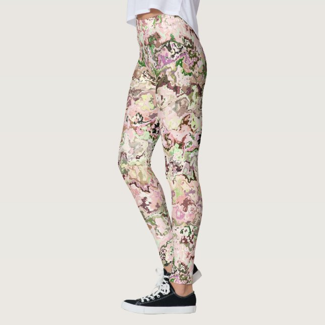 pink and Green Abstract Leggings (Left)