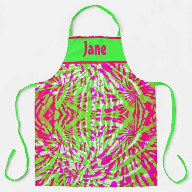 PINK AND GREEN ABSTRACT TIE-DYE DESIGN APRON (Front)