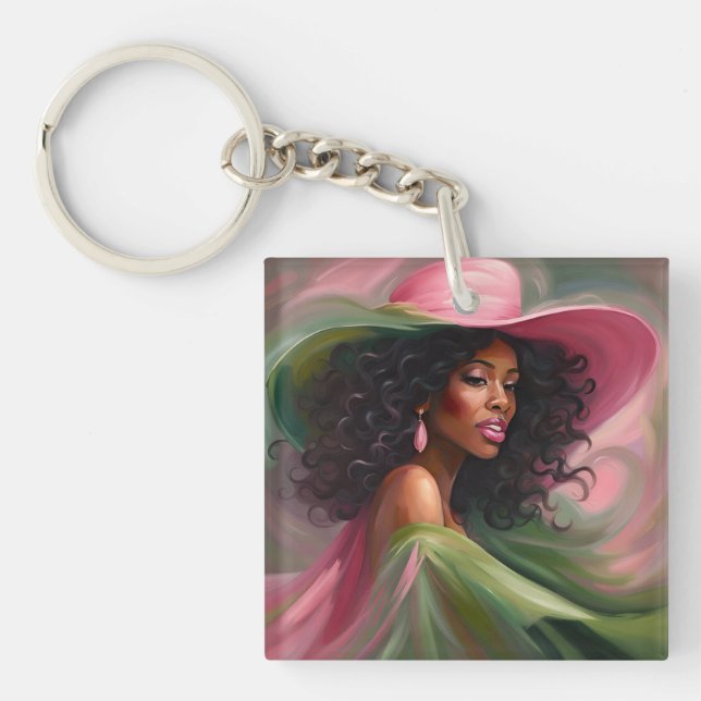 Pink and Green African American Key Chain (Front)