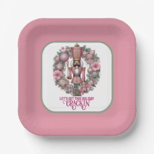 Pink and Green African American Nutcracker Holiday Paper Plate
