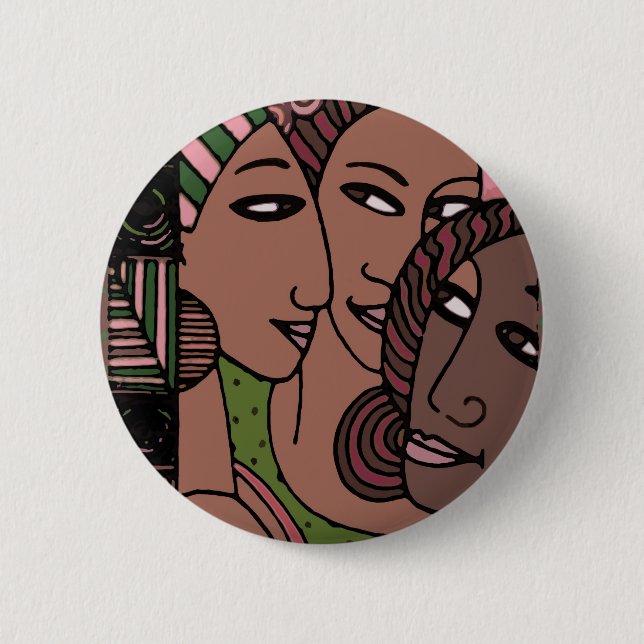 Pink and Green African American Women 6 Cm Round Badge (Front)