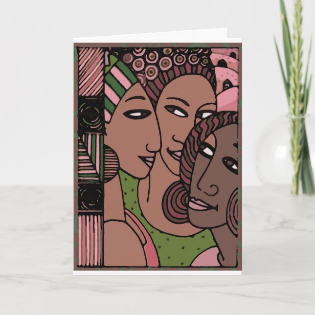 Pink and Green African American Women Card (Front)