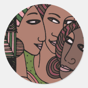 Pink and Green African American Women Classic Round Sticker