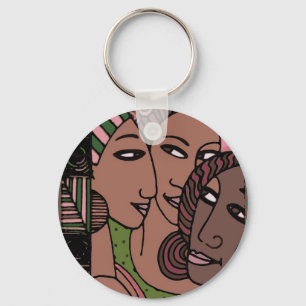 Pink and Green African American Women Key Ring