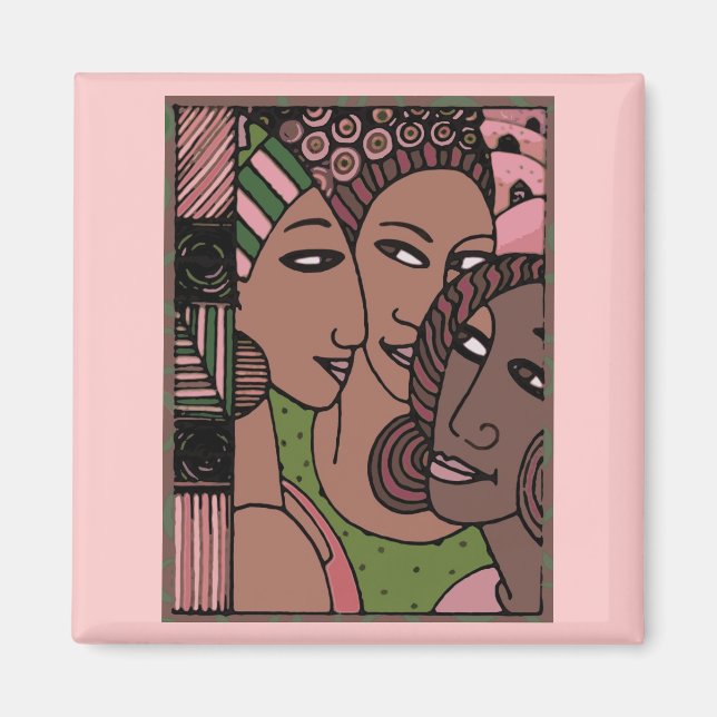 Pink and Green African American Women Magnet (Front)