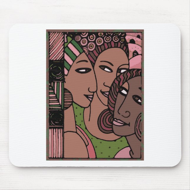 Pink and Green African American Women Mouse Mat (Front)