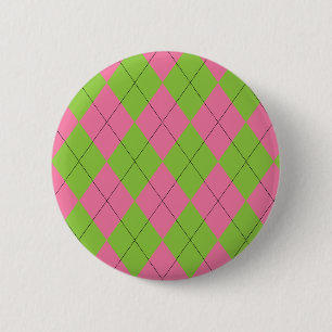 Pink and Green Argyle 6 Cm Round Badge