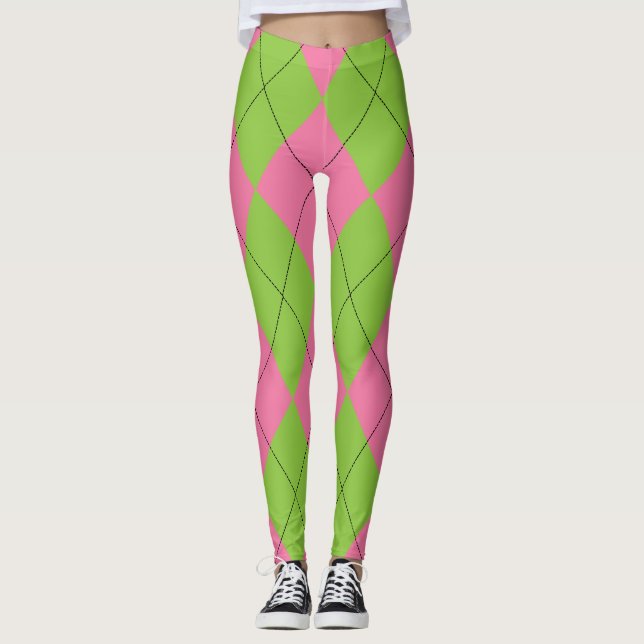 Pink and Green Argyle Leggings (Front)