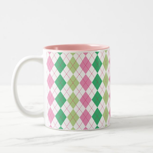 Pink and Green Argyle Mug (Left)