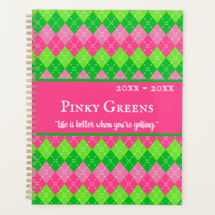 Pink and Green Argyle Preppy Style Personalised Planner