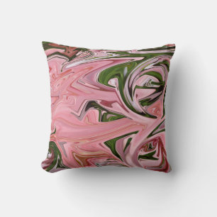 Pink and green art flow cushion