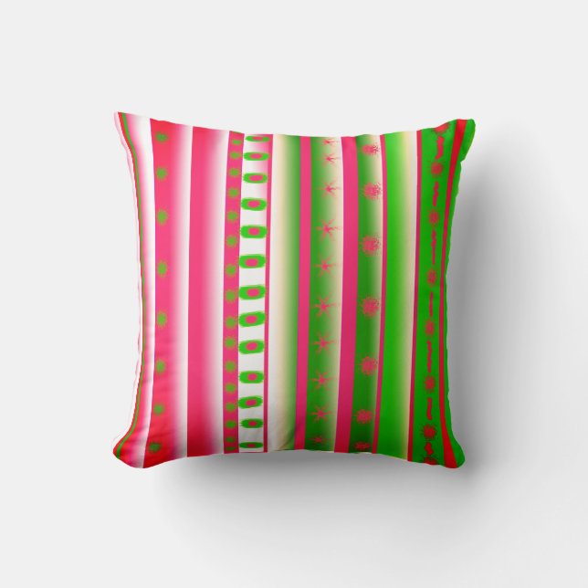 Pink And Green Art Striped Throw Pillow (Front)