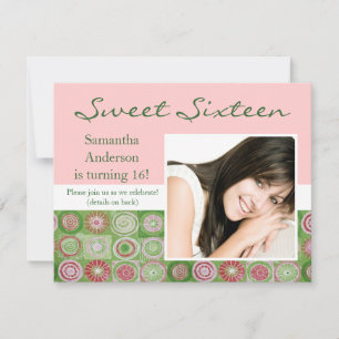 Pink and Green Artsy Sweet Sixteen Invitation