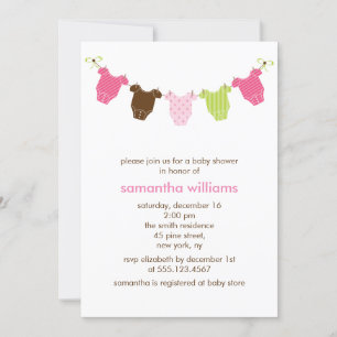 Pink and Green Baby Girl Clothes Baby Shower Invitation