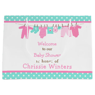 Pink and Green Baby Line Baby Shower Poster Large Gift Bag
