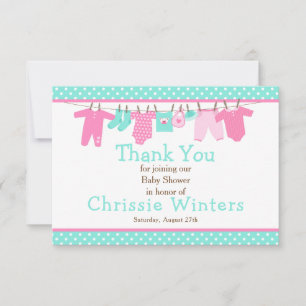 Pink and Green Baby Line Baby Shower Poster Thank You Card