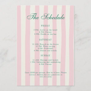 Pink and Green Bachelorette Weekend Itinerary  Programme