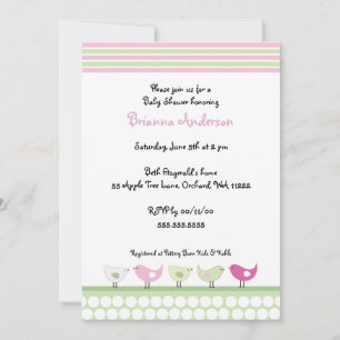 Pink and Green Birds Baby Shower Invitation