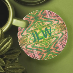 Pink and Green Boho Sandstone with Initials Coaster