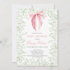 Pink and Green bow Baby Shower invitation