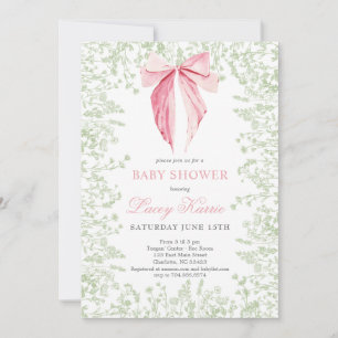 Pink and Green bow Baby Shower invitation