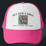Pink and Green Bride Bachelorette Party QR Payment Trucker Hat<br><div class="desc">A much safer way to let strangers, friends or family buy the bride-to-be a drink on her bachelorette night, this cute trucker hat features editable text and a scannable QR code set up with a custom payment option. A preppy frame of pink and green is an eye-catching and fun extra...</div>