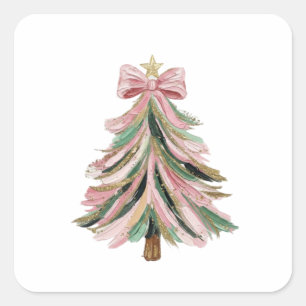 Pink and Green Brushstroke Christmas Tree Sticker