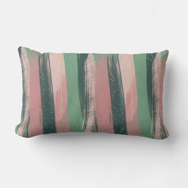 Pink and Green Brushstroke Striped Throw Pillow (Front)