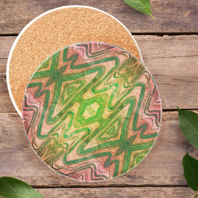 Pink and Green Butterfly Boho Chic Sandstone  Coaster (Creator Uploaded)