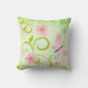 Pink and Green Butterfly Floral Cushion