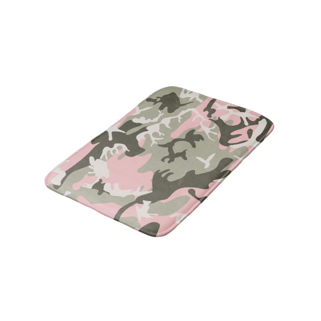 Pink and Green Camouflage, Military, Army Bath Mat (Angled)