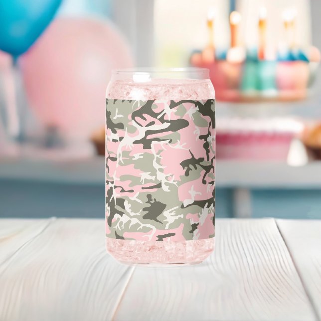 Pink and Green Camouflage, Military, Army Can Glass (Insitu (Baby Shower))