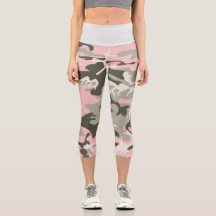 Pink and Green Camouflage, Military, Army Capri Leggings