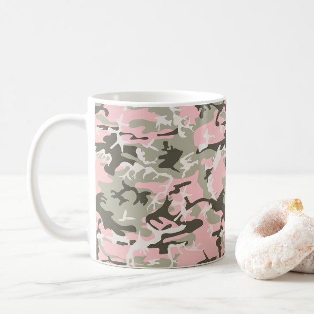 Pink and Green Camouflage, Military, Army Coffee Mug (With Donut)