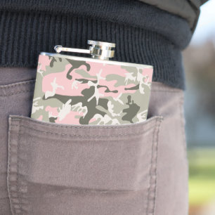 Pink and Green Camouflage, Military, Army Hip Flask
