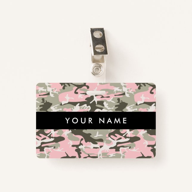 Pink and Green Camouflage, Military, Army ID Badge (Front with Clip)
