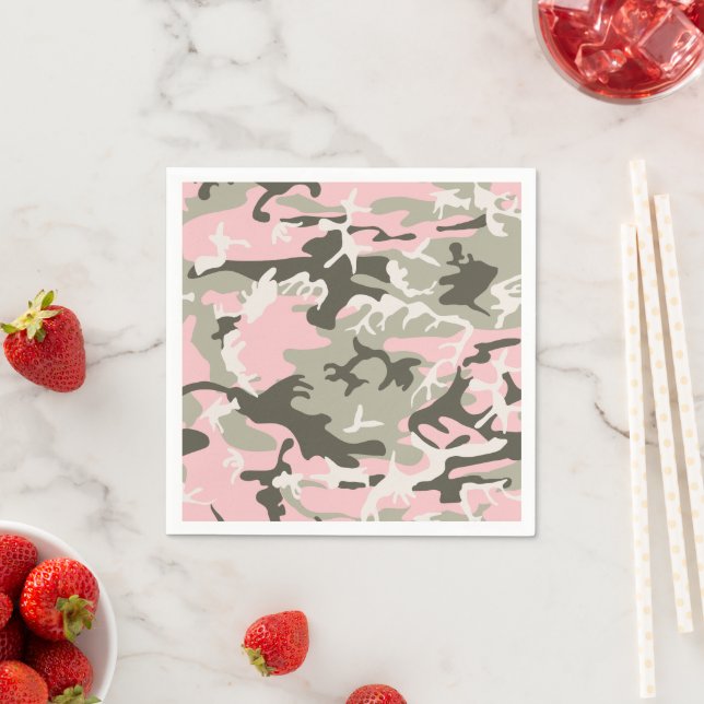 Pink and Green Camouflage, Military, Army Napkin (Insitu)