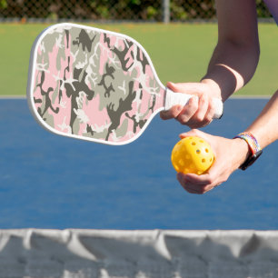 Pink and Green Camouflage, Military, Army Pickleball Paddle