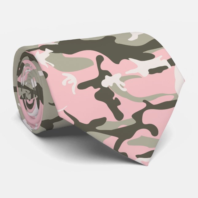 Pink and Green Camouflage, Military, Army Tie (Rolled)