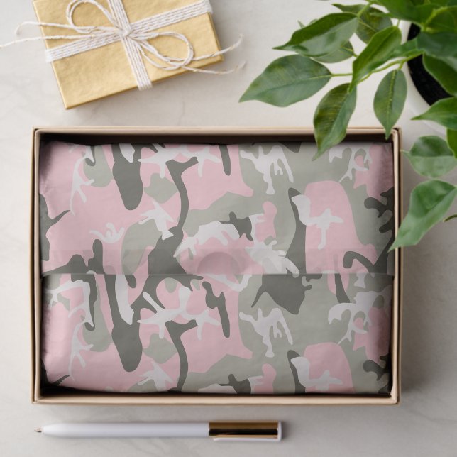 Pink and Green Camouflage, Military, Army Tissue Paper (Gift)