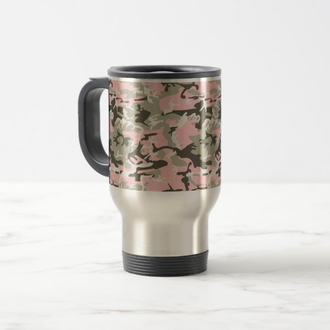 Pink and Green Camouflage, Military, Army Travel Mug (Front Left)