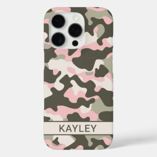 Pink and Green Camouflage Personalised iPhone 16 Pro Case