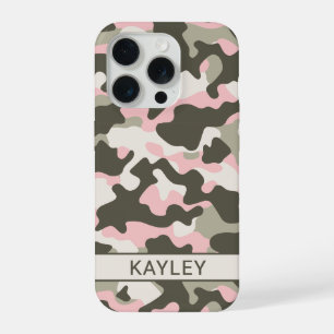 Pink and Green Camouflage Personalised iPhone 15 Pro Case