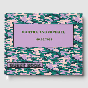 Pink And Green Camouflage Wedding Guest Book