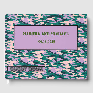 Pink And Green Camouflage Wedding Guest Book