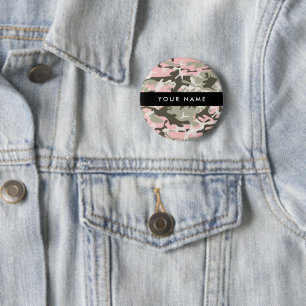 Pink and Green Camouflage Your name Personalise 6 Cm Round Badge