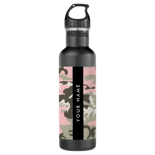 Pink and Green Camouflage Your name Personalise 710 Ml Water Bottle (Front)